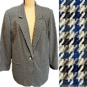 VINTAGE 90s houndstooth check wool women’s blazer‎ suit jacket coat plaid tweed